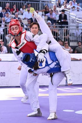IPA85474838 - Jana Khattab (EGY) and Alisa Angelova (RUS) compete in the women s -49kg final of the World Taekwondo Grand Prix at the Foro Italico, June 7, 2026, Rome, Italy.  Copyright: xDomenicoxCippitelli IPAxSportx xx 85474838