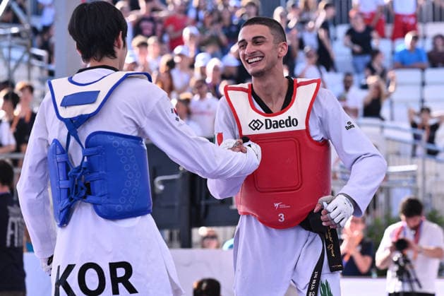CONTACT - Taekwondo - World Taekwondo Rome Grand Prix 2026 Photo by IPA ABACAPRESS.COM85474807 - Vito Dell Aquila (ITA) celebrate the victory of the men s -58kg final against Eunsu Seo (KOR) of the World Taekwondo Grand Prix at the Foro Italico, June 7, 2026, Rome, Italy. Roma Italy  Copyright: xIPAxSport ABACAx