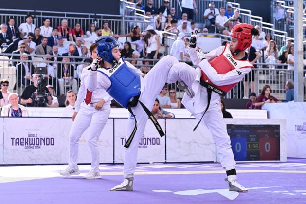 IPA85474866 - Alisa Angelova (RUS) and Jana Khattab (EGY) compete in the women s -49kg final of the World Taekwondo Grand Prix at the Foro Italico, June 7, 2026, Rome, Italy.  Copyright: xDomenicoxCippitelli IPAxSportx xx 85474866