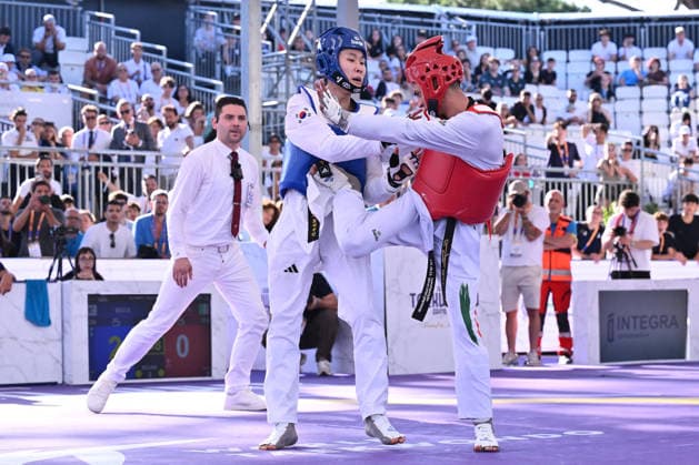 CONTACT - Taekwondo - World Taekwondo Rome Grand Prix 2026 Photo by IPA ABACAPRESS.COM85474785 - Eunsu Seo (KOR) and Vito Dell Aquila (ITA) competes in the men s -58kg final of the World Taekwondo Grand Prix at the Foro Italico, June 7, 2026, Rome, Italy. Roma Italy  Copyright: xIPAxSport ABACAx