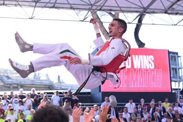 CONTACT - Taekwondo - World Taekwondo Rome Grand Prix 2026 Photo by IPA ABACAPRESS.COM85474855 - Vito Dell Aquila (ITA) celebrate the victory of the men s -58kg final against Eunsu Seo (KOR) of the World Taekwondo Grand Prix at the Foro Italico, June 7, 2026, Rome, Italy. Roma Italy  Copyright: xIPAxSport ABACAx