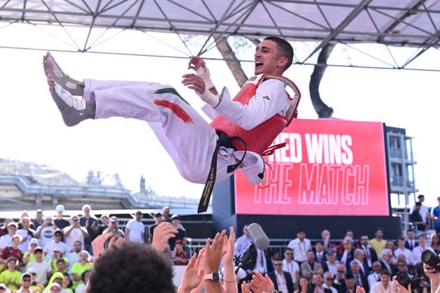 CONTACT - Taekwondo - World Taekwondo Rome Grand Prix 2026 Photo by IPA ABACAPRESS.COM85474819 - Vito Dell Aquila (ITA) celebrate the victory of the men s -58kg final against Eunsu Seo (KOR) of the World Taekwondo Grand Prix at the Foro Italico, June 7, 2026, Rome, Italy. Roma Italy  Copyright: xIPAxSport ABACAx