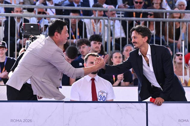 CONTACT - Taekwondo - World Taekwondo Rome Grand Prix 2026 Photo by IPA ABACAPRESS.COM85474847 - Nam Yun-bae coach of Eunsu Seo (KOR) and Claudio Nolano coach of Vito Dell Aquila (ITA) during the men s -58kg final of the World Taekwondo Grand Prix at the Foro Italico, June 7, 2026, Rome, Italy. Roma Italy  Copyright: xIPAxSport ABACAx