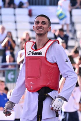 CONTACT - Taekwondo - World Taekwondo Rome Grand Prix 2026 Photo by IPA ABACAPRESS.COM85474884 - Vito Dell Aquila (ITA) celebrate the victory of the men s -58kg final against Eunsu Seo (KOR) of the World Taekwondo Grand Prix at the Foro Italico, June 7, 2026, Rome, Italy. Roma Italy  Copyright: xIPAxSport ABACAx