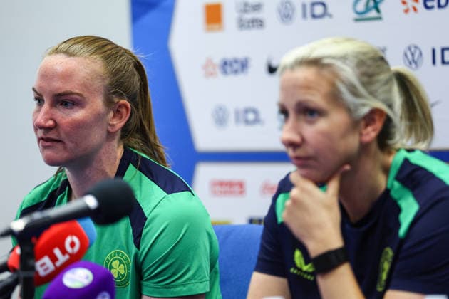 Republic of Ireland WNT press conference, PK, Pressekonferenz Stade des Alpes, Grenoble, France 8 6 2026 Courtney Brosnan Courtney Brosnan 8 6 2026  Copyright: x INPHO BenxBradyx BB2_9392