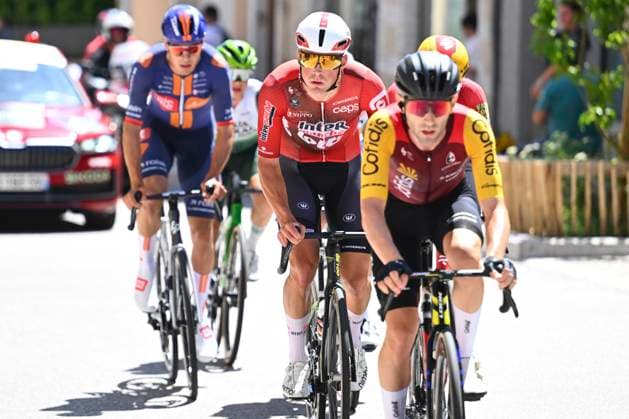 Tour Auvergne - Rhone-Alpes 2026 Stage 2 LE PUY-EN-VELAY, FRANCE - JUNE 08 : Thomas Benjamin (FRA) of Cofidis, Veistroffer Baptiste (FRA) of Lotto Intermarche during stage 2 of the 78th edition of Tour Auvergne - Rhone-Alpes an UCI World Tour 2.UWT cycling road race stage for Men Elite of 234.3 km with start in Saint-Martin-Le-Vinoux and finish in Le Puy-en-Velay on June 8, 2026 in Le Puy-en-Velay, France, 08 06 2026 ( Motordriver Guy De Vuyst - Le Puy-en-Velay France  Copyright: xVincentxKalutx