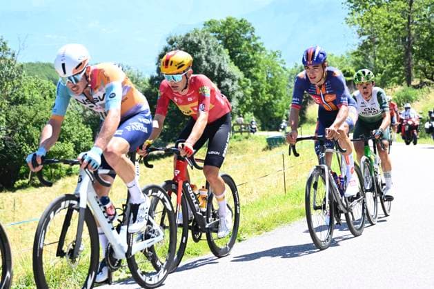 Tour Auvergne - Rhone-Alpes 2026 Stage 2 LE PUY-EN-VELAY, FRANCE - JUNE 08 : Raisberg Nadav (ISR) of NSN Cycling Team, Charmig Anthon (DEN) of UNO-X Mobility, Renard-Haquin Henri-Francois (FRA) of Team Picnic PostNL, Diaz Alex (ESP) of Caja Rural - Seguros RGA during stage 2 of the 78th edition of Tour Auvergne - Rhone-Alpes an UCI World Tour 2.UWT cycling road race stage for Men Elite of 234.3 km with start in Saint-Martin-Le-Vinoux and finish in Le Puy-en-Velay on June 8, 2026 in Le Puy-en-Velay, France, 08 06 2026 ( Motordriver Guy De Vuyst - Le Puy-en-Velay France  Copyright: xVincentxKalutx
