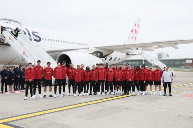 Belgium s players pictured at the departure of Belgian national soccer team the Red Devils from Brussels Airport, Monday 08 June 2026, in Zaventem. The Red Devils fly to their base camp in Seattle for the FIFA World Cup, WM, Weltmeisterschaft, Fussball 2026 which is held in the United States, Canada and Mexico. BRUNOxFAHY  x176598871x