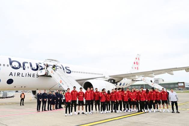 Belgian national football team - 2026 FIFA World Cup, WM, Weltmeisterschaft, Fussball - media activities 08 06 2026 ZAVENTEM, BELGIUM - JUNE 08 : Team Belgium - Red Devils pictured at Brussels airport before takeoff towards Seattle ahead of the FIFA World Cup 2026 on June 8, 2026 in Zaventem, Belgium, 08 06 2026 Zaventem Belgium  Copyright: xPeterxDexVoechtx