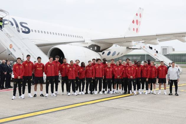 Belgium s players pictured at the departure of Belgian national soccer team the Red Devils from Brussels Airport, Monday 08 June 2026, in Zaventem. The Red Devils fly to their base camp in Seattle for the FIFA World Cup, WM, Weltmeisterschaft, Fussball 2026 which is held in the United States, Canada and Mexico. BRUNOxFAHY  x176599156x