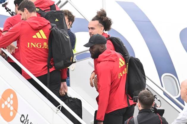 Belgian national football team - 2026 FIFA World Cup, WM, Weltmeisterschaft, Fussball - media activities 08 06 2026 ZAVENTEM, BELGIUM - JUNE 08 : Theate Arthur defender of Belgium, Lukaku Romelu forward of Belgium pictured at Brussels airport before takeoff towards Seattle ahead of the FIFA World Cup 2026 on June 8, 2026 in Zaventem, Belgium, 08 06 2026 Zaventem Belgium  Copyright: xPeterxDexVoechtx