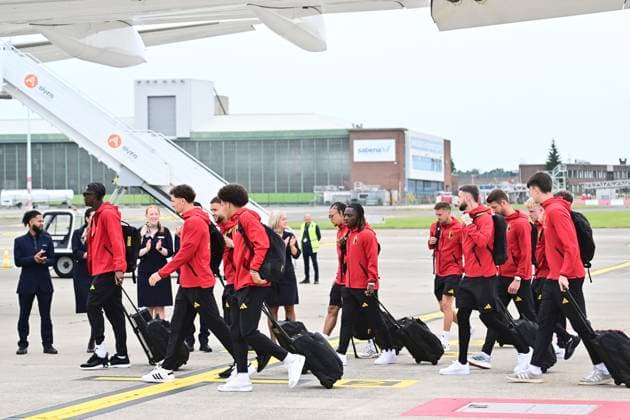 Belgian national football team - 2026 FIFA World Cup, WM, Weltmeisterschaft, Fussball - media activities 08 06 2026 ZAVENTEM, BELGIUM - JUNE 08 : Team Belgium - Red Devils pictured at Brussels airport before takeoff towards Seattle ahead of the FIFA World Cup 2026 on June 8, 2026 in Zaventem, Belgium, 08 06 2026 Zaventem Belgium  Copyright: xPeterxDexVoechtx