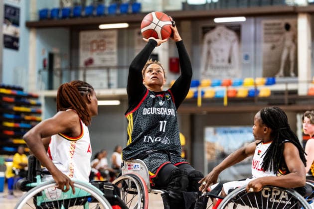 GUADALAJARA, SPAIN - JUNE 08: Roli-Ann Neubauer (Germany, 11) controls the ball during the 2026 IWBF Women™s Repechage match between Angola vs. Germany at Palacio Multiusos de Guadalajara on June 08, 2026 in Guadalajara, Spain. Spain Copyright: xSteffiexWunderlx