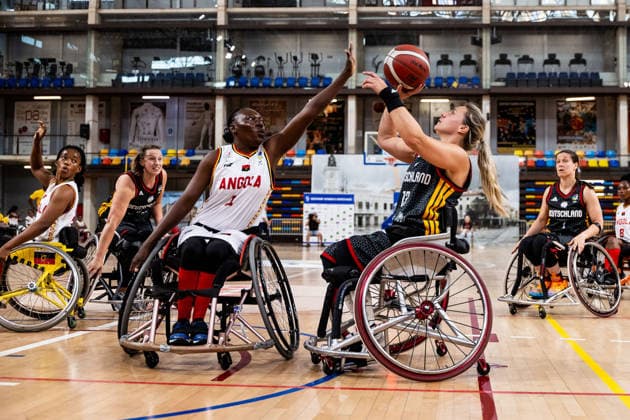 GUADALAJARA, SPAIN - JUNE 08: Svenja Mayer (Germany, 13) shooting the ball against Clementina Chihonga (Angola, 4) during the 2026 IWBF Women™s Repechage match between Angola vs. Germany at Palacio Multiusos de Guadalajara on June 08, 2026 in Guadalajara, Spain. Spain Copyright: xSteffiexWunderlx