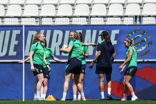 Republic of Ireland WNT Squad Training, Stade des Alpes, Grenoble, France 8 6 2026 Amber Barrett and Megan Connolly Amber Barrett and Megan Connolly 8 6 2026  Copyright: x INPHO BenxBradyx BB3_7908