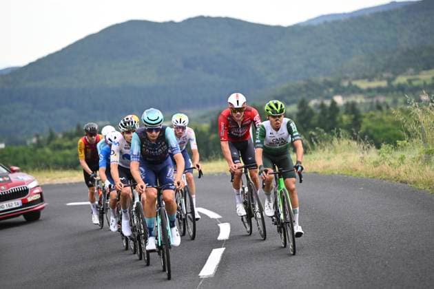 Tour Auvergne - Rhone-Alpes 2026 Stage 2 LE PUY-EN-VELAY, FRANCE - JUNE 08 : Charmig Anthon (DEN) of UNO-X Mobility, Garcia Pierna Raul (ESP) of Movistar Team, Van Mechelen Vlad (BEL) of Bahrain - Victorious, Veistroffer Baptiste (FRA) of Lotto Intermarche, Jegat Jordan (FRA) of TotalEnergies, Diaz Alex (ESP) of Caja Rural - Seguros RGA, Raisberg Nadav (ISR) of NSN Cycling Team, Thomas Benjamin (FRA) of Cofidis, Braz Afonso Clement (FRA) of Groupama - FDJ United, Renard-Haquin Henri-Francois (FRA) of Team Picnic PostNL during stage 2 of the 78th edition of Tour Auvergne - Rhone-Alpes an UCI World Tour 2.UWT cycling road race stage for Men Elite of 234.3 km with start in Saint-Martin-Le-Vinoux and finish in Le Puy-en-Velay on June 8, 2026 in Le Puy-en-Velay, France, 08 06 2026 ( Motordriver Guy De Vuyst - Le Puy-en-Velay France  Copyright: xVincentxKalutx