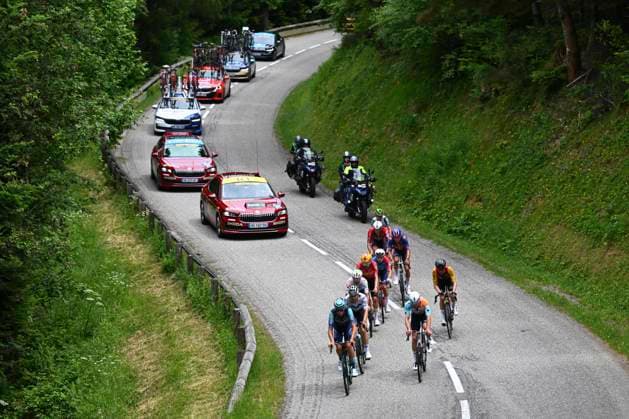 Tour Auvergne - Rhone-Alpes 2026 Stage 2 LE PUY-EN-VELAY, FRANCE - JUNE 08 : Charmig Anthon (DEN) of UNO-X Mobility, Garcia Pierna Raul (ESP) of Movistar Team, Van Mechelen Vlad (BEL) of Bahrain - Victorious, Veistroffer Baptiste (FRA) of Lotto Intermarche, Jegat Jordan (FRA) of TotalEnergies, Diaz Alex (ESP) of Caja Rural - Seguros RGA, Raisberg Nadav (ISR) of NSN Cycling Team, Thomas Benjamin (FRA) of Cofidis, Braz Afonso Clement (FRA) of Groupama - FDJ United, Renard-Haquin Henri-Francois (FRA) of Team Picnic PostNL during stage 2 of the 78th edition of Tour Auvergne - Rhone-Alpes an UCI World Tour 2.UWT cycling road race stage for Men Elite of 234.3 km with start in Saint-Martin-Le-Vinoux and finish in Le Puy-en-Velay on June 8, 2026 in Le Puy-en-Velay, France, 08 06 2026 ( Motordriver Guy De Vuyst - Le Puy-en-Velay France  Copyright: xVincentxKalutx