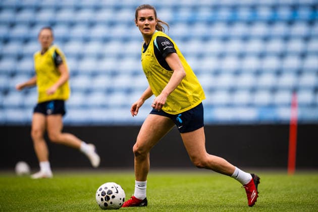 260608 Andrea Norheim of the Norwegian women™s national football team during a training session on June 8, 2026 in Oslo Photo Marius Simensen BILDBYRAN Cop 238 bbeng dam fifa women s world cup qualifier football fotball fotball norge norway practice soccer training trening träning  Copyright: MARIUSxSIMENSEN BB260608BB079