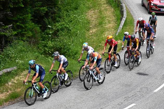 Tour Auvergne - Rhone-Alpes 2026 Stage 2 LE PUY-EN-VELAY, FRANCE - JUNE 08 : Charmig Anthon (DEN) of UNO-X Mobility, Garcia Pierna Raul (ESP) of Movistar Team, Van Mechelen Vlad (BEL) of Bahrain - Victorious, Veistroffer Baptiste (FRA) of Lotto Intermarche, Jegat Jordan (FRA) of TotalEnergies, Diaz Alex (ESP) of Caja Rural - Seguros RGA, Raisberg Nadav (ISR) of NSN Cycling Team, Thomas Benjamin (FRA) of Cofidis, Braz Afonso Clement (FRA) of Groupama - FDJ United, Renard-Haquin Henri-Francois (FRA) of Team Picnic PostNL during stage 2 of the 78th edition of Tour Auvergne - Rhone-Alpes an UCI World Tour 2.UWT cycling road race stage for Men Elite of 234.3 km with start in Saint-Martin-Le-Vinoux and finish in Le Puy-en-Velay on June 8, 2026 in Le Puy-en-Velay, France, 08 06 2026 ( Motordriver Guy De Vuyst - Le Puy-en-Velay France  Copyright: xVincentxKalutx
