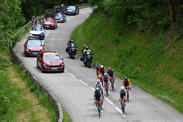 Tour Auvergne - Rhone-Alpes 2026 Stage 2 LE PUY-EN-VELAY, FRANCE - JUNE 08 : Charmig Anthon (DEN) of UNO-X Mobility, Garcia Pierna Raul (ESP) of Movistar Team, Van Mechelen Vlad (BEL) of Bahrain - Victorious, Veistroffer Baptiste (FRA) of Lotto Intermarche, Jegat Jordan (FRA) of TotalEnergies, Diaz Alex (ESP) of Caja Rural - Seguros RGA, Raisberg Nadav (ISR) of NSN Cycling Team, Thomas Benjamin (FRA) of Cofidis, Braz Afonso Clement (FRA) of Groupama - FDJ United, Renard-Haquin Henri-Francois (FRA) of Team Picnic PostNL during stage 2 of the 78th edition of Tour Auvergne - Rhone-Alpes an UCI World Tour 2.UWT cycling road race stage for Men Elite of 234.3 km with start in Saint-Martin-Le-Vinoux and finish in Le Puy-en-Velay on June 8, 2026 in Le Puy-en-Velay, France, 08 06 2026 ( Motordriver Guy De Vuyst - Le Puy-en-Velay France  Copyright: xVincentxKalutx