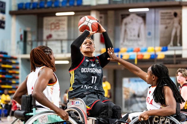 GUADALAJARA, SPAIN - JUNE 08: Roli-Ann Neubauer (Germany, 11) controls the ball during the 2026 IWBF Women™s Repechage match between Angola vs. Germany at Palacio Multiusos de Guadalajara on June 08, 2026 in Guadalajara, Spain. Spain Copyright: xSteffiexWunderlx