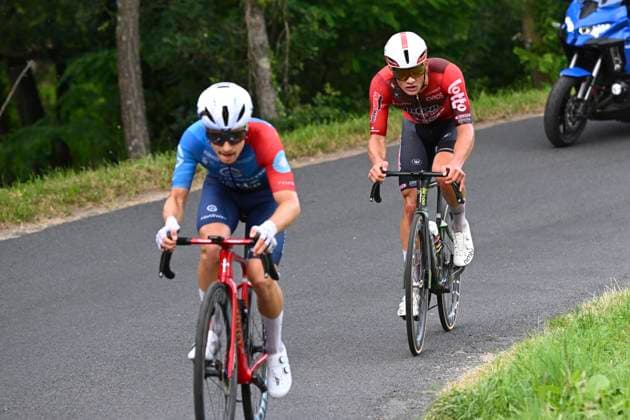 Tour Auvergne - Rhone-Alpes 2026 Stage 2 LE PUY-EN-VELAY, FRANCE - JUNE 08 : Braz Afonso Clement (FRA) of Groupama - FDJ United and Veistroffer Baptiste (FRA) of Lotto Intermarche during stage 2 of the 78th edition of Tour Auvergne - Rhone-Alpes an UCI World Tour 2.UWT cycling road race stage for Men Elite of 234.3 km with start in Saint-Martin-Le-Vinoux and finish in Le Puy-en-Velay on June 8, 2026 in Le Puy-en-Velay, France, 08 06 2026 ( Motordriver Guy De Vuyst - Le Puy-en-Velay France  Copyright: xVincentxKalutx