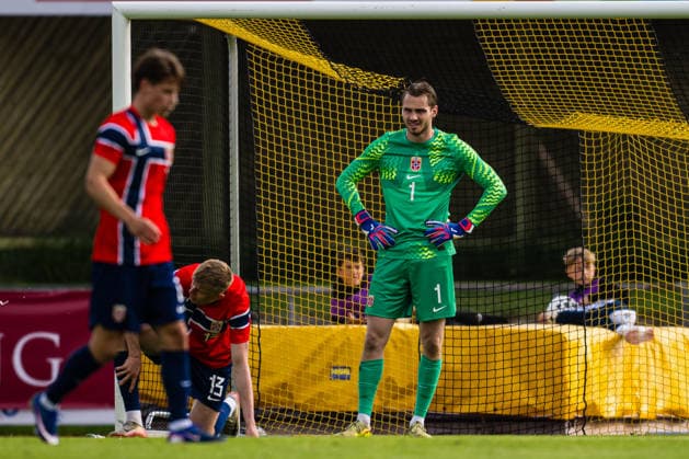 260608 Rasmus Holten and goalkeeper Martin Borsheim of Norway looks dejected after 0 1 during the under 21 international friendly football match between Norway and Finland on June 8, 2026 in Moss Photo Marius Simensen BILDBYRAN COP 238 bbeng depp finland football fotball fotboll international friendly norge norway privatlandskamp soccer träningslandskamp u21 under 21  Copyright: MARIUSxSIMENSEN BB260608BB139