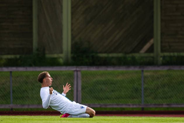 260608 Onni HelÃ n of Finland celebrates after scoring the 0 1 goal during the under 21 international friendly football match between Norway and Finland on June 8, 2026 in Moss Photo Marius Simensen BILDBYRAN COP 238 bbeng finland football fotball fotboll international friendly jubel norge norway privatlandskamp soccer träningslandskamp u21 under 21  Copyright: MARIUSxSIMENSEN BB260608BB140