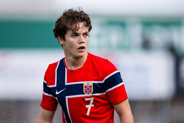 260608 Sverre Nypan of Norway during the under 21 international friendly football match between Norway and Finland on June 8, 2026 in Moss Photo Marius Simensen BILDBYRAN COP 238 bbeng finland football fotball fotboll international friendly norway privatlandskamp soccer träningslandskamp u21 under 21  Copyright: MARIUSxSIMENSEN BB260608BB155