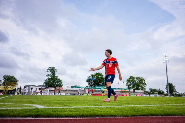 260608 Edvin Austbo of Norway during the under 21 international friendly football match between Norway and Finland on June 8, 2026 in Moss Photo Marius Simensen BILDBYRAN COP 238 bbeng finland football fotball fotboll international friendly norway privatlandskamp soccer träningslandskamp u21 under 21  Copyright: MARIUSxSIMENSEN BB260608BB158