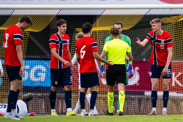 260608 Rasmus Holten of Norway reacts during the under 21 international friendly football match between Norway and Finland on June 8, 2026 in Moss Photo Marius Simensen BILDBYRAN COP 238 bbeng finland football fotball fotboll international friendly norway privatlandskamp soccer träningslandskamp u21 under 21  Copyright: MARIUSxSIMENSEN BB260608BB168
