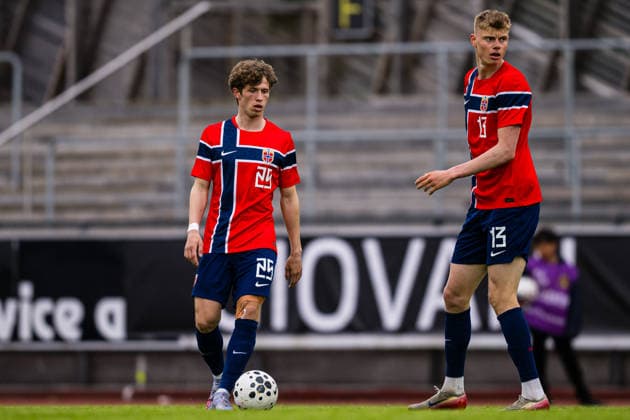 260608 Niklas Jensen Wassberg and Rasmus Holten of Norway during the under 21 international friendly football match between Norway and Finland on June 8, 2026 in Moss Photo Marius Simensen BILDBYRAN COP 238 bbeng finland football fotball fotboll international friendly norway privatlandskamp soccer träningslandskamp u21 under 21  Copyright: MARIUSxSIMENSEN BB260608BB186