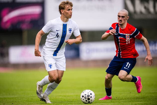 260608 Oscar Häggström of Finland during the under 21 international friendly football match between Norway and Finland on June 8, 2026 in Moss Photo Marius Simensen BILDBYRAN COP 238 bbeng finland football fotball fotboll international friendly norway privatlandskamp soccer träningslandskamp u21 under 21  Copyright: MARIUSxSIMENSEN BB260608BB238