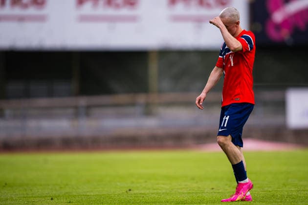 260608 Marius Broholm of Norway looks dejected after the under 21 international friendly football match between Norway and Finland on June 8, 2026 in Moss Photo Marius Simensen BILDBYRAN COP 238 bbeng depp finland football fotball fotboll international friendly norway privatlandskamp soccer träningslandskamp u21 under 21  Copyright: MARIUSxSIMENSEN BB260608BB251
