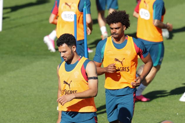 Training of the Portuguese national football team in the football city of Oeiras Portugal, June 8, 2026, in Alges, Portugal Goncalo Ramos Portugal ,9 , Renato Veiga Portugal ,13 Copyright: HMBxMedia FernandoxSoares