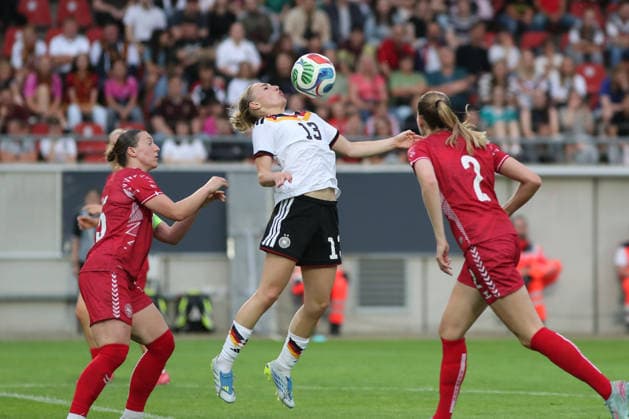 Soccer, U23 Women Germany Denmark, 08 06 26 Sophie Nachtigall 13, Germany U23, SC Freiburg with a ball in the air Soccer, Test match U23 Women Germany Denmark on 08 06 26 at Leuna Chemie Stadium Halle Saale Copyright: xBEAUTIFULxSPORTS JanxKaeferx
