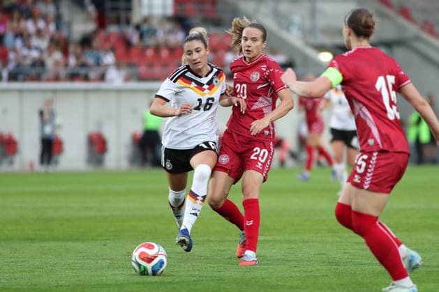 Soccer, U23 Women Germany Denmark, 08 06 26 Janna Grimm 16, Germany U23, TSG Hoffenheim vs Therese Vestermark 20, Denmark U23 Soccer, Test match U23 Women Germany Denmark on 08 06 26 at Leuna Chemie Stadium Halle Saale Copyright: xBEAUTIFULxSPORTS JanxKaeferx