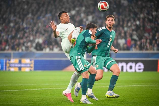 June 8, 2026, Villeneuve-D ascq, France, France: Kylian MBAPPE of France,Trai HUME of Northern Ireland and Ruairi MCCONVILLE of Northern Ireland during the International Friendly, Länderspiel, Nationalmannschaft football match between France and Northern Ireland at Pierre Mauroy Stadium on June 08, 2026 in Villeneuve-d Ascq near Lille, France. France V Northern Ireland - International Friendly Game  - ZUMAm308 20260608_zsp_m308_001 Copyright: xMatthieuxMirvillex
