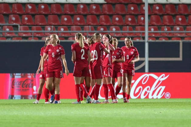 Soccer, U23 Women Germany Denmark, 08 06 26 Goal Cheers for Team Denmark after the lead goal to 1 2 Soccer, Test match U23 Women Germany Denmark on 08 06 26 at Leuna Chemie Stadium Halle Saale Copyright: xBEAUTIFULxSPORTS JanxKaeferx