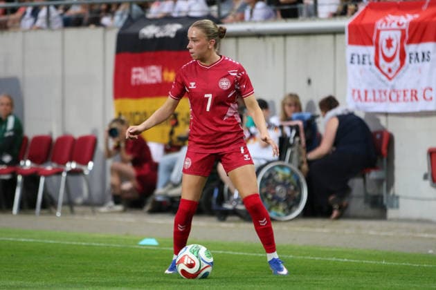 08 06 2026 Soccer Women 2025 2026 U23 international Germany Denmark Leuna Chemie Stadion Halle Sarah Thygesen Denmark, 7, red on the ball Halle Saxony Anhalt Germany