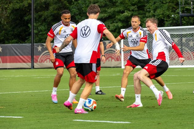 (L-R) Jamie Leweling, Angelo Stiller, Waldemar Anton, Maximilian Beier of DFB practicing for the FIFA World Cup 2026 at Wake Forest University™s Spry Stadium in Winston-Salem, North Carolina, United States, June 8, 2026. WINSTON-SALEM Spry Stadium North Carolina USA Copyright: xPaulxMoreax 064A3667