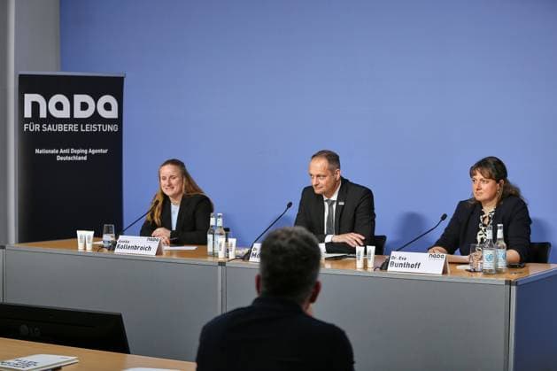 Berlin, Germany, 09 06 2026 House of the Federal Press Conference Press Conference National Anti Doping Agency Germany NADA L R Annika Kollenbroich, Lars Mortsiefer, Eva Bunthoff Copyright: xdtsxNachrichtenagenturx 0858704895st
