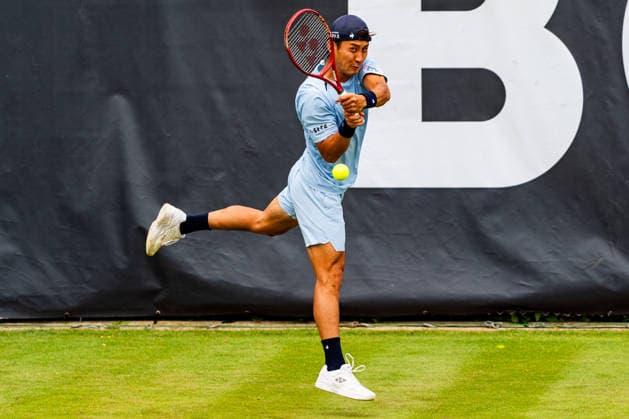 Stuttgart, GERMANY - June 09: Sho Shimabukuro (JPN) during the Singles Match between Quentin Halys (FRA) vs. Sho Shimabukuro (JPN) at BOSS OPEN 2026, Tennisanlage Weissenhof on June 09, 2026 in Stuttgart, Germany. Baden-Württemberg Germany Copyright: xTimoxSteinx
