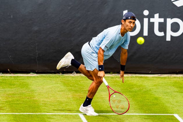 Stuttgart, GERMANY - June 09: Sho Shimabukuro (JPN) during the Singles Match between Quentin Halys (FRA) vs. Sho Shimabukuro (JPN) at BOSS OPEN 2026, Tennisanlage Weissenhof on June 09, 2026 in Stuttgart, Germany. Baden-Württemberg Germany Copyright: xTimoxSteinx