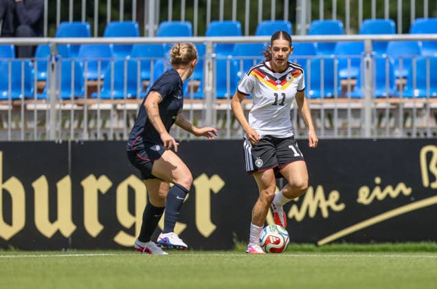 GER, Frankfurt, Germany U19 vs USA U19 friendly match, Football, DFB, 2025 2026 season, DFB Campus, second game in picture from l Hannah Jordan USA U19 Women 20 , Leni Marie Eggert Germany U19 Women 11 DFB DFL REGULATIONS PROHIBIT ANY USE OF PHOTOGRAPHS AS IMAGE SEQUENCES AND OR QUASI VIDEO, 09 06 2026 Copyright: HMBxMedia HendrikxHamelau