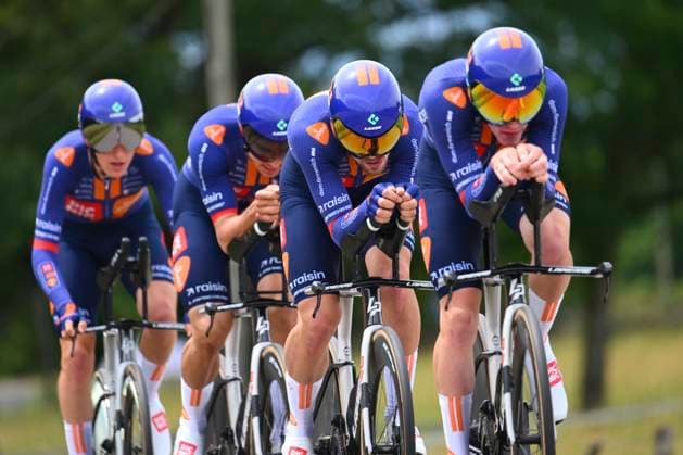 Tour Auvergne - Rhone-Alpes 2026 Stage 3 PERREUX, FRANCE - JUNE 09 : riders of team Picnic PostNL during stage 3 of the 78th edition of Tour Auvergne - Rhone-Alpes an UCI World Tour 2.UWT Team Time Trial stage for Men Elite of 28.4 km with start in Perreux and finish in Perreux on June 9, 2026 in Perreux, France, 09 06 2026 ( Motordriver Guy De Vuyst - Perreux France  Copyright: xVincentxKalutx