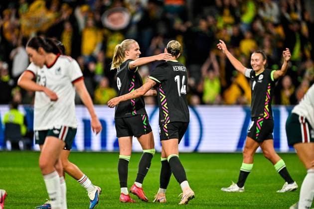 SYDNEY, AUSTRALIA - June 9: Alanna Kennedy (14 Australia) scores during the Sydney June FIFA International Window Australia v Mexico on June 9, 2026 in Sydney, Australia. Western Sydney Stadium (Photo by Keith McInnes Sports Press Photo Getty Images)  Copyright: xSportsxPressxPhotox Sportspressphoto_SPR163855