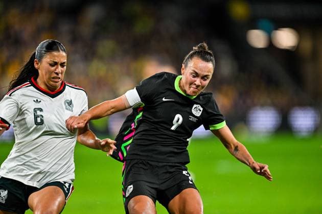 SYDNEY, AUSTRALIA - June 9: Caitlin Foord (9 Australia) scores during the Sydney June FIFA International Window Australia v Mexico on June 9, 2026 in Sydney, Australia. Western Sydney Stadium (Photo by Keith McInnes Sports Press Photo Getty Images)  Copyright: xSportsxPressxPhotox Sportspressphoto_SPR163945