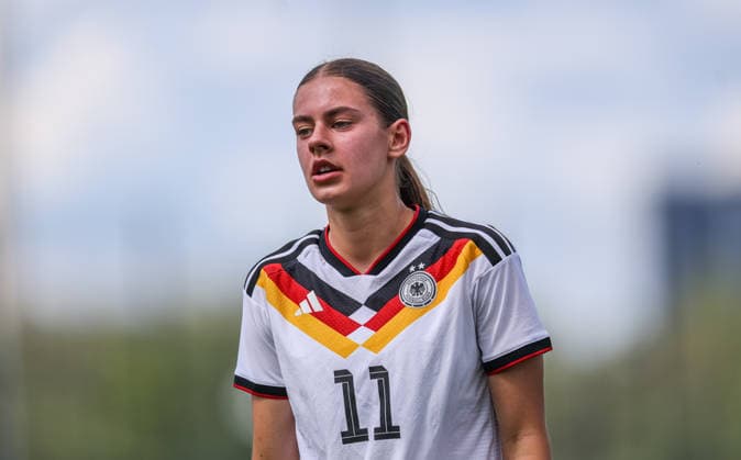 GER, Frankfurt, Germany U19 vs USA U19 friendly match, Football, DFB, 2025 2026 season, DFB Campus, second match in picture Leni Marie Eggert Germany U19 Women 11 DFB DFL REGULATIONS PROHIBIT ANY USE OF PHOTOGRAPHS AS IMAGE SEQUENCES AND OR QUASI VIDEO, 09 06 2026 Copyright: HMBxMedia HendrikxHamelau
