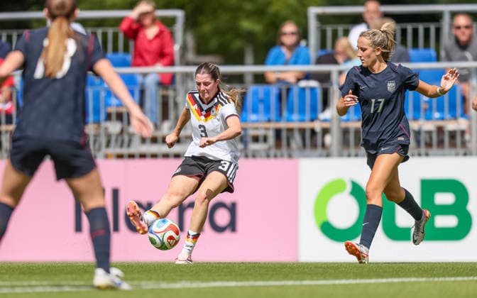 GER, Frankfurt, Germany U19 vs USA U19 friendly match, Football, DFB, 2025 2026 season, DFB Campus, second match in picture from l Lenelotte Müller Germany U19 Women 3 , Kylie Maxwell USA U19 Women 17 DFB DFL REGULATIONS PROHIBIT ANY USE OF PHOTOGRAPHS AS IMAGE SEQUENCES AND OR QUASI VIDEO, 09 06 2026 Copyright: HMBxMedia HendrikxHamelau